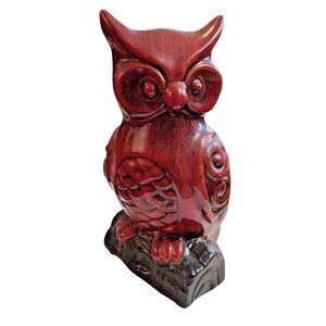 Owl Figurine Statue Red on Log Hobby Lobby Ceramic Discontinued 10"